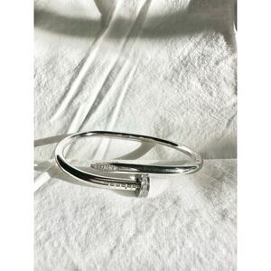 Stainless steel silver color cubic zirconia nail bracelet